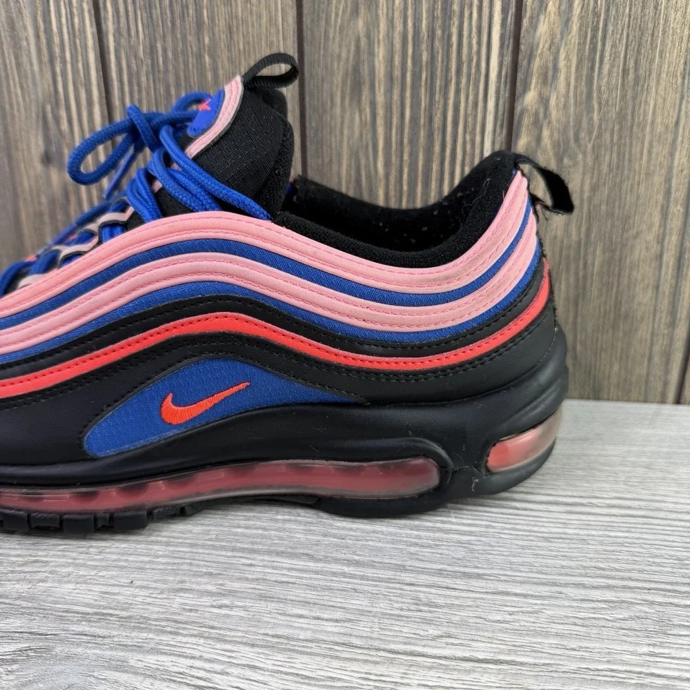 Nike Air Max 97 (GS) Low Top Sneakers Black Flash Crimson Racer Blue 7Y